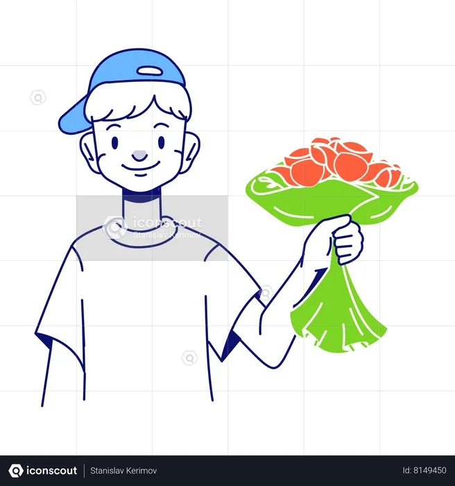 Man bought a bunch of flowers  Illustration