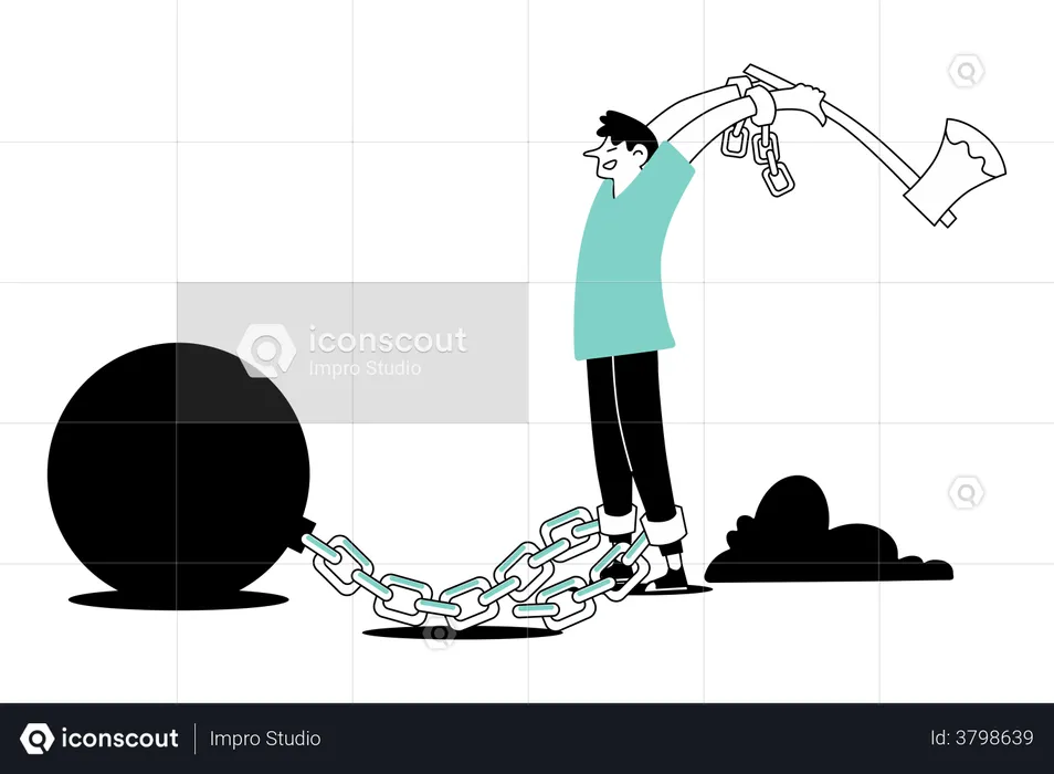 Man Breaking Chain using axe  Illustration