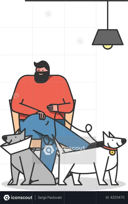 Man brought his dogs to VET clinic  Illustration