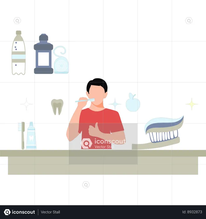 Man Brushing His Teeth  Illustration