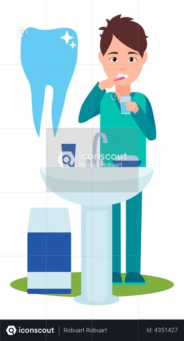 Man brushing teeth with toothpaste and toothbrush  Illustration