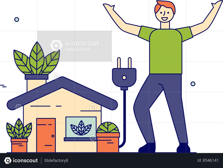 Man build eco-friendly house  Illustration