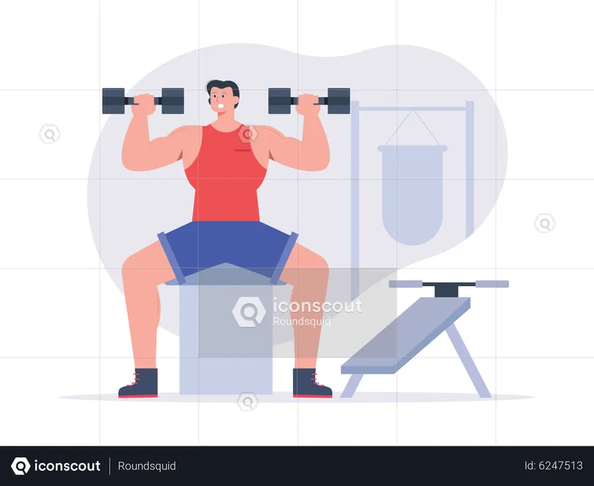 Man building chest using dumbbells  Illustration