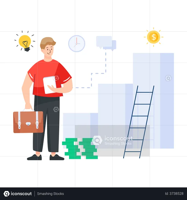 Man building Financial Solutions  Illustration