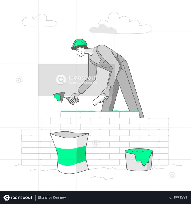Man building wall  Illustration
