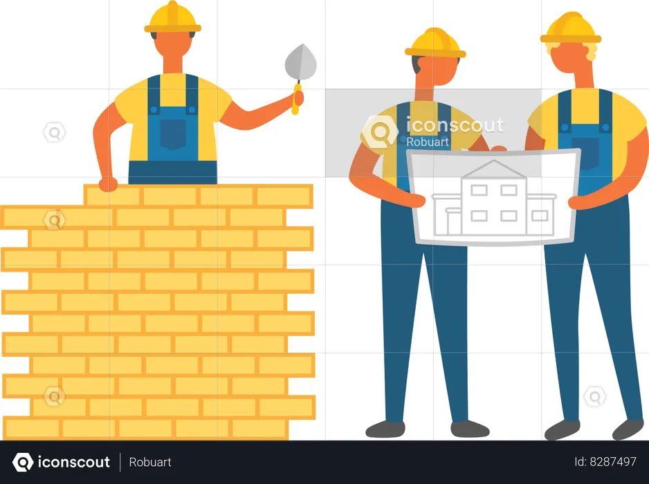 Man Building Wall with Bricks  Illustration