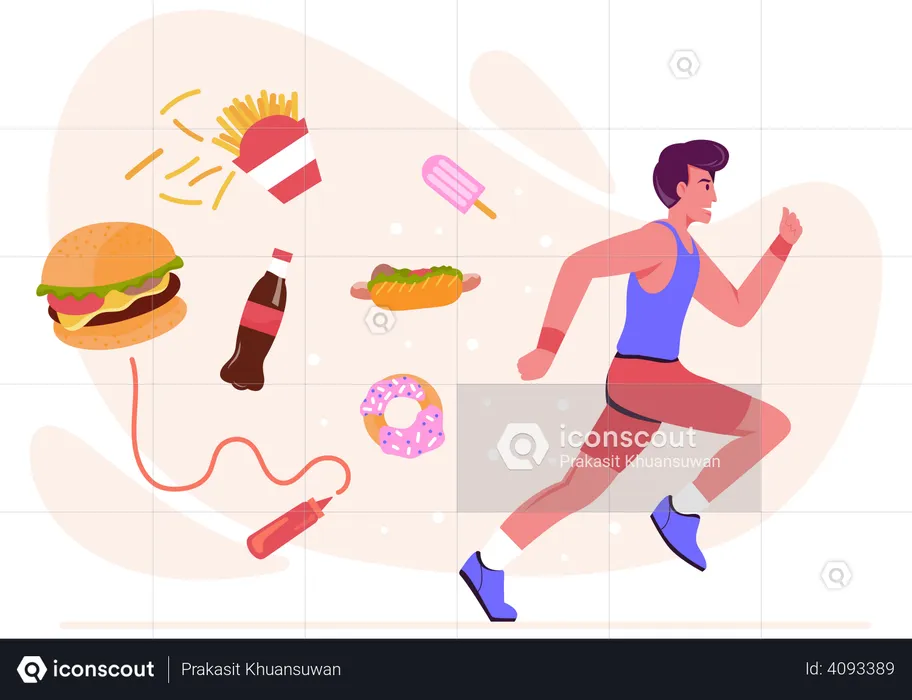 Man burning calories through running  Illustration