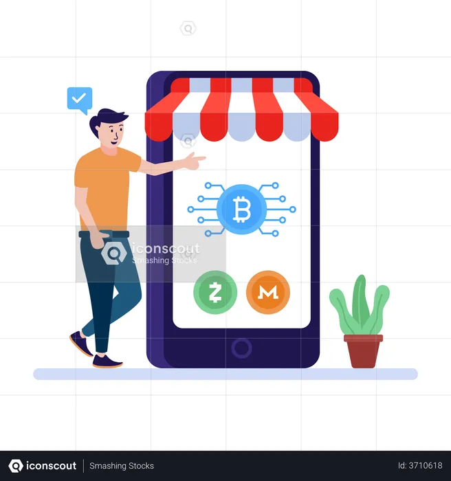 Man buying bitcoin from cryptocurrency exchange  Illustration