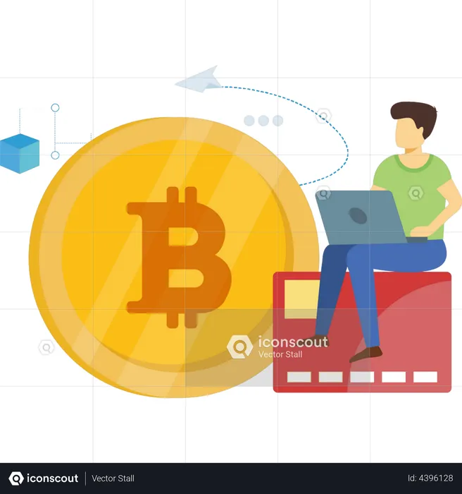 Man buying bitcoin using credit card  Illustration
