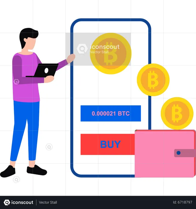Man buying bitcoins  Illustration