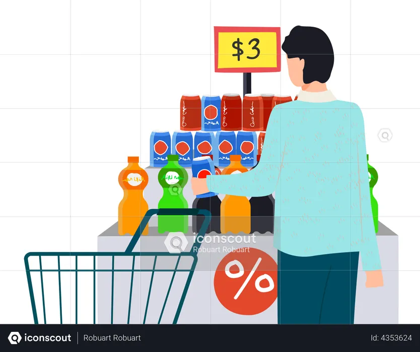 Man buying cold beverages from supermarket  Illustration