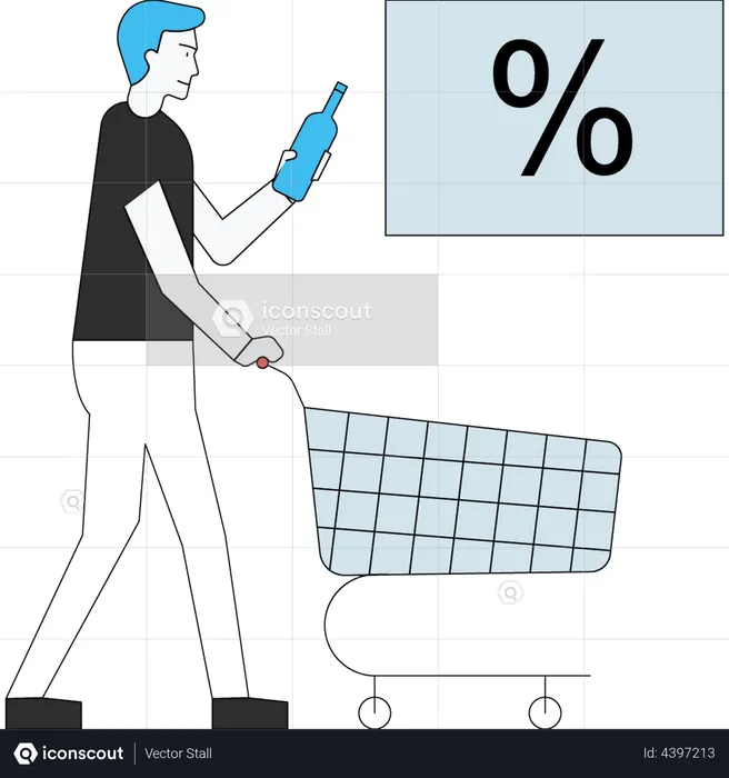 Man buying cold beverages in discount  Illustration