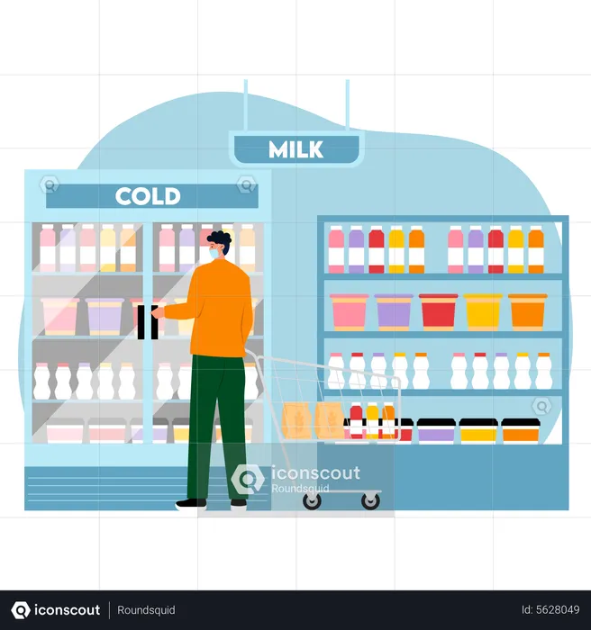Man buying dairy items at supermarket  Illustration