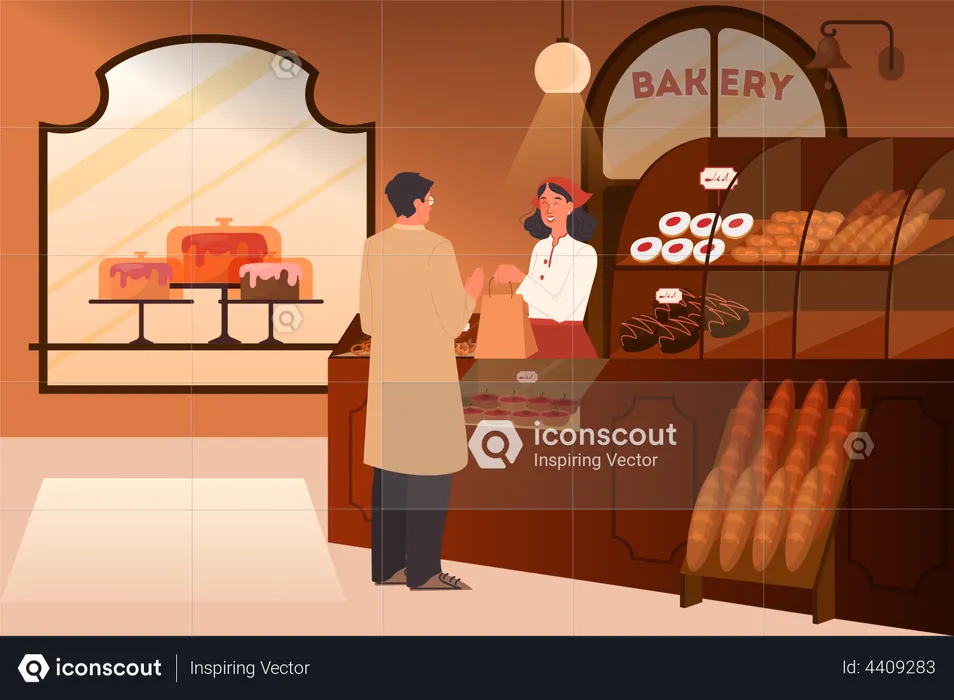 Man buying food in bakery  Illustration