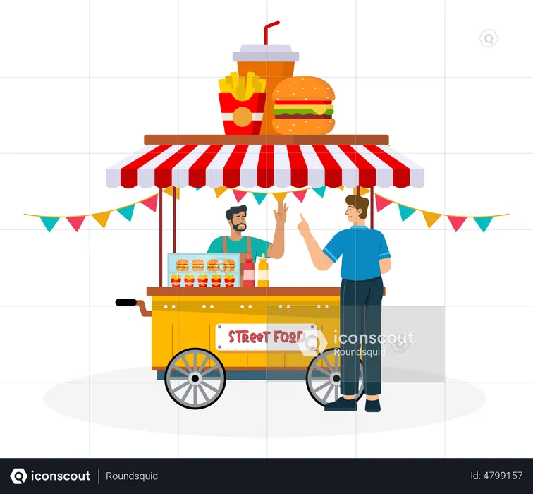 Man buying food on street food stall  Illustration