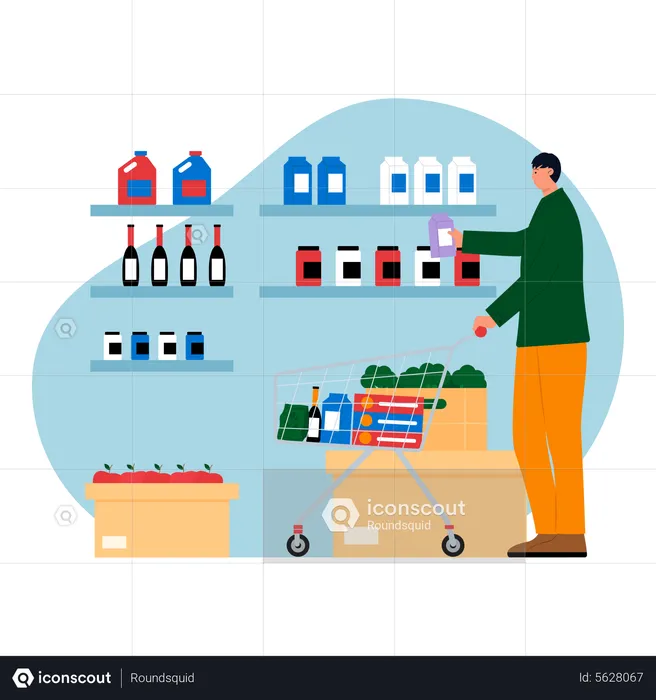Man buying groceries at supermarket  Illustration