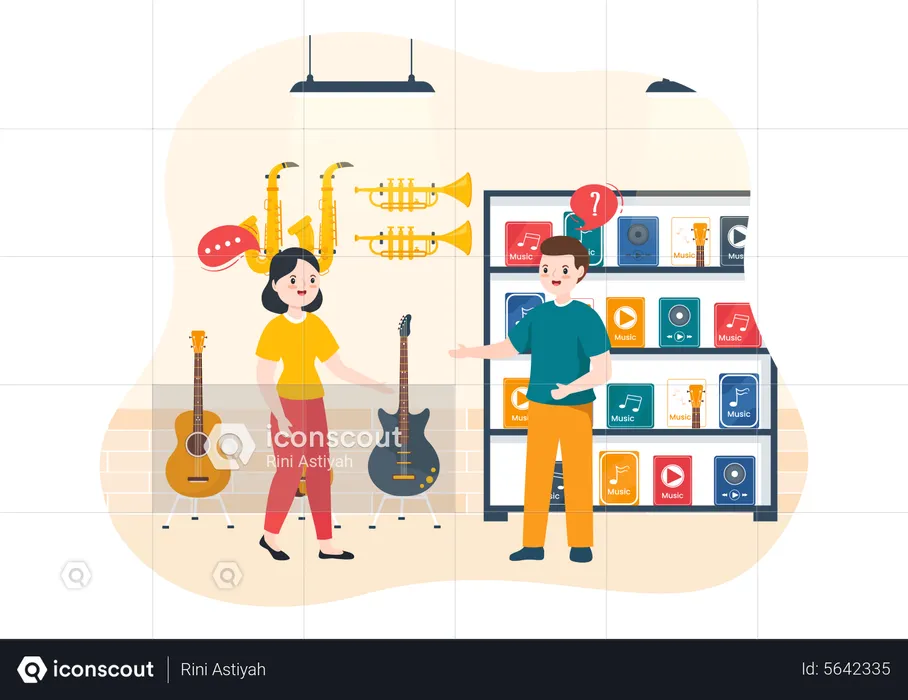 Man Buying Guitar from musical shop  Illustration