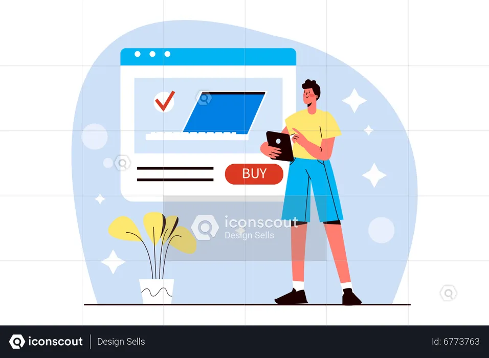 Man buying laptop online  Illustration