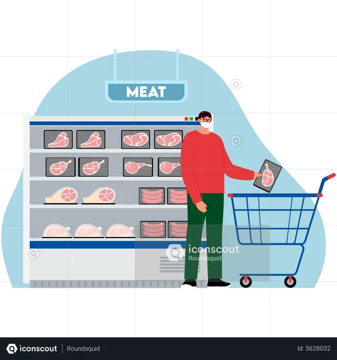Man buying meat at supermarket  Illustration