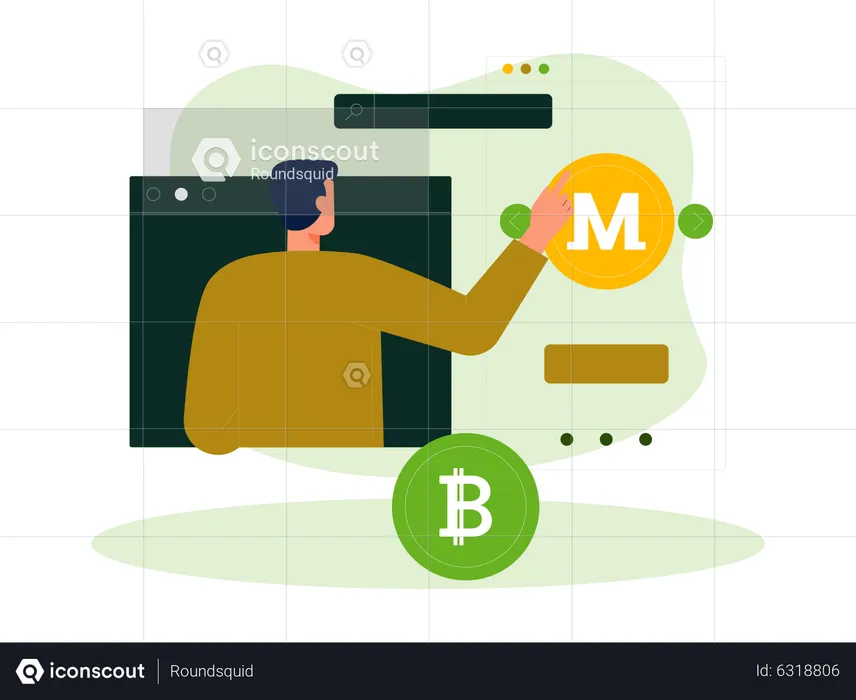 Man buying monero coin online  Illustration