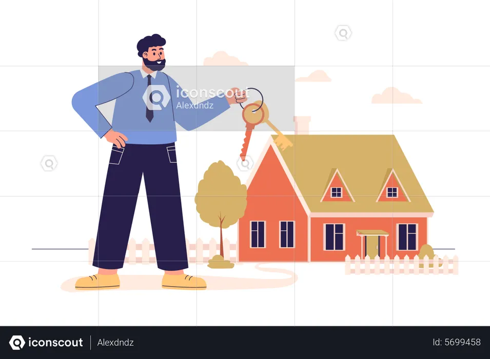 Man buying new home with mortgage loan  Illustration