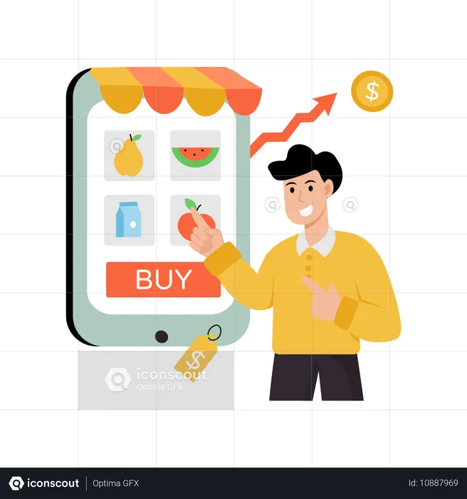 Man buying online grocery  Illustration