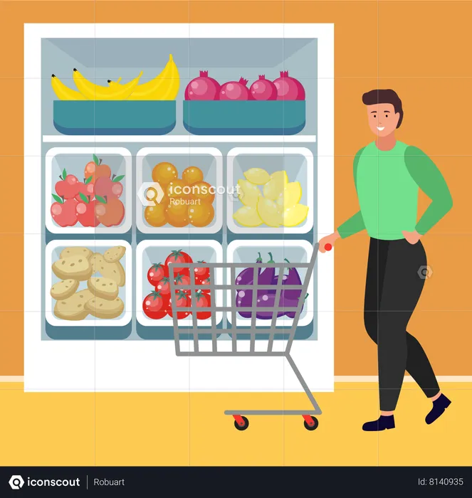 Man Buying Organic and Fresh Food from Supermarket  Illustration