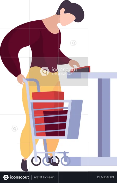 Man Buying product at Self Checkout  Illustration