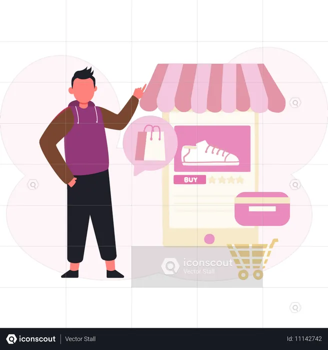 Man buying shoes online  Illustration