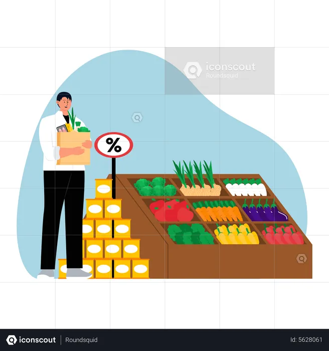 Man buying veggies on discount  Illustration