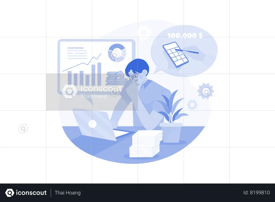 Man calculating accounts for bookkeeping  Illustration