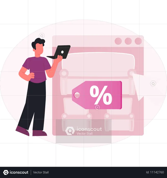 Man calculating discount offer  Illustration