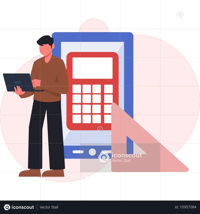 Man calculating math amount  Illustration