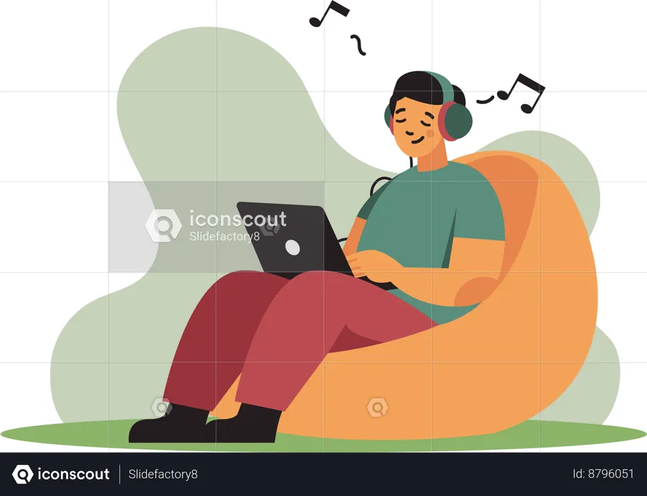 Man calm down by listening to music  Illustration