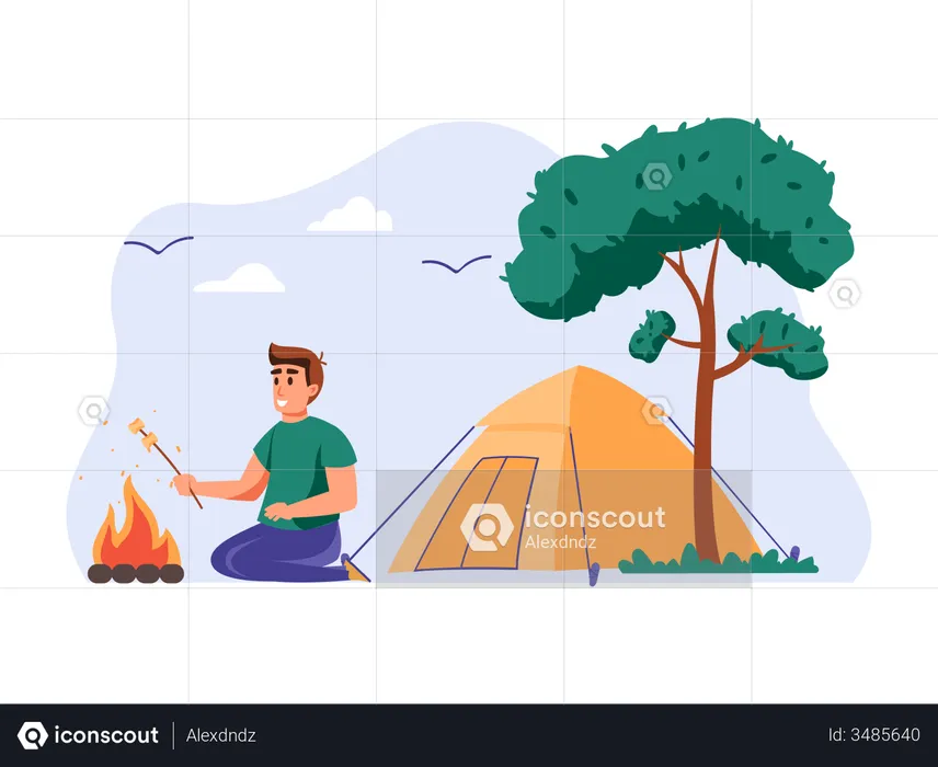 Man camping  Illustration