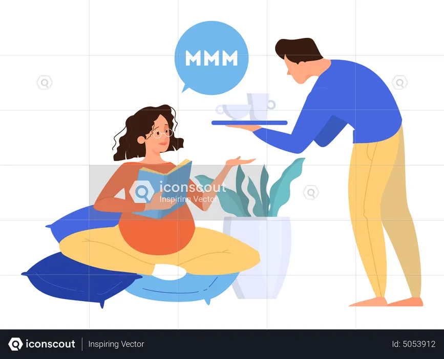 Man caring for pregnant wife  Illustration