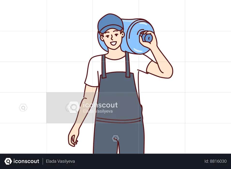 Man carries water bottle for cooler  Illustration