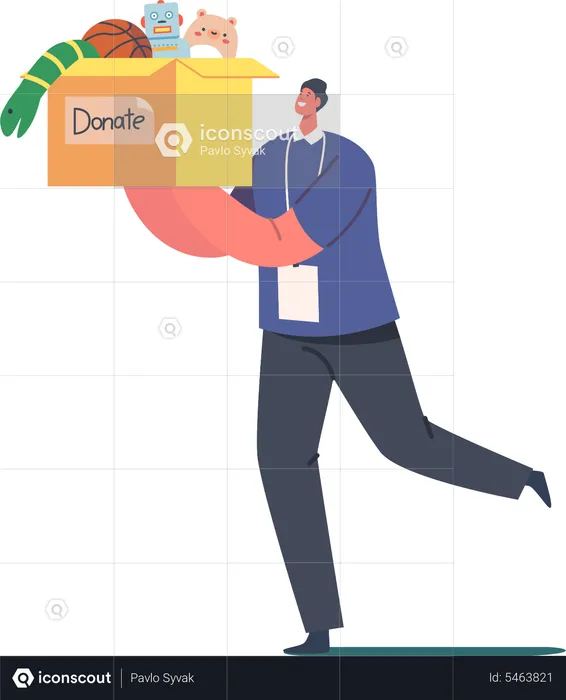 Man Carry Box with Donating Toys  Illustration