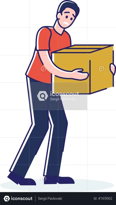 Man carry heavy box  Illustration