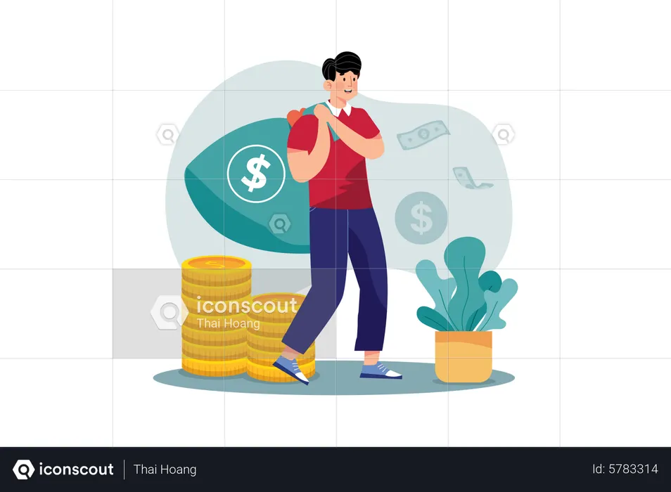 Man carrying a bag of money  Illustration