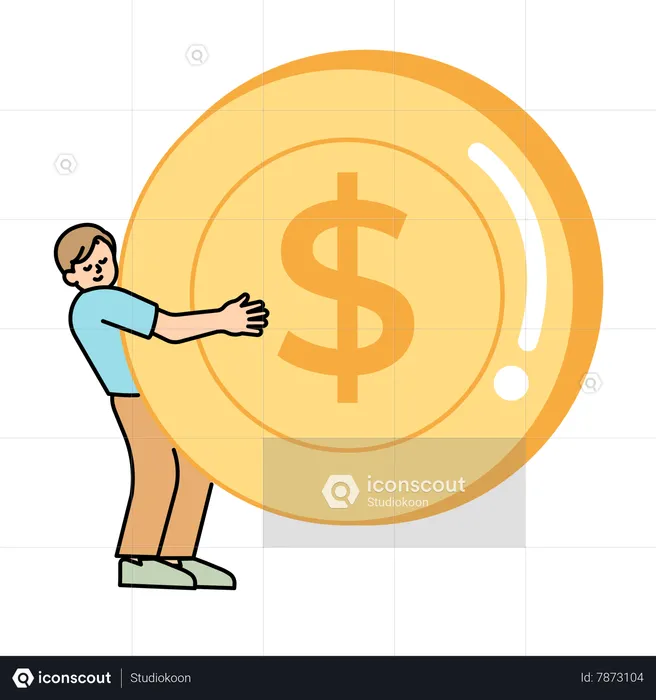 Man carrying a large coin  Illustration