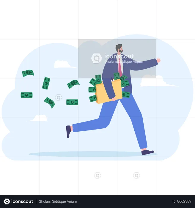 Man carrying a suitcase full of money  Illustration