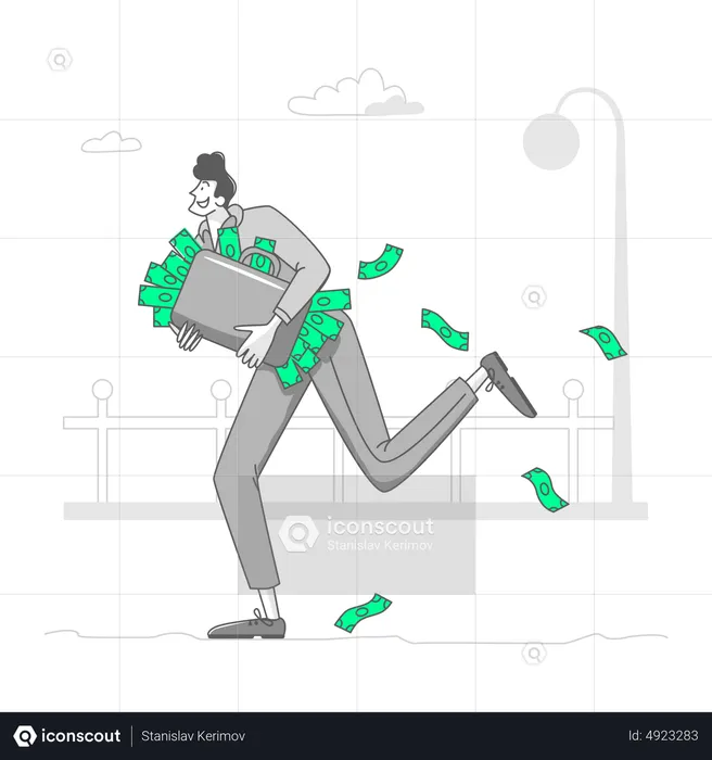 Man carrying a suitcase full of money  Illustration