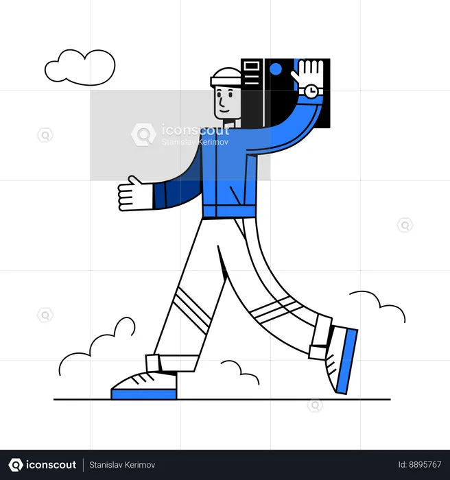 Man carrying box on his shoulder  Illustration