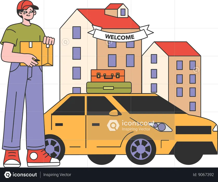 Man carrying box with going to collage  Illustration