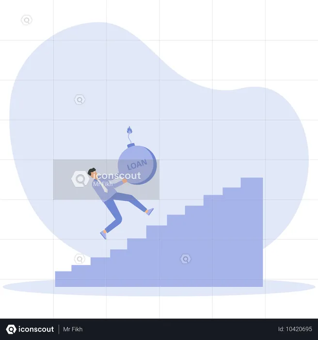 Man carrying burden with loan word and trying to climb stairs  Illustration