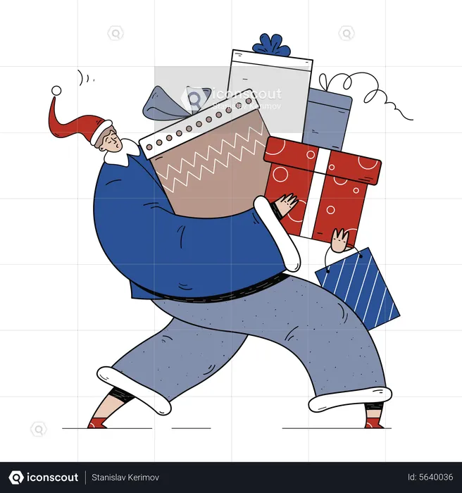 Man carrying Christmas gifts  Illustration