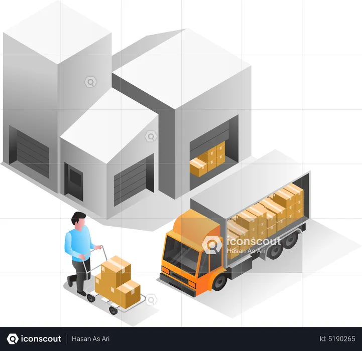 Man carrying goods to truck  Illustration