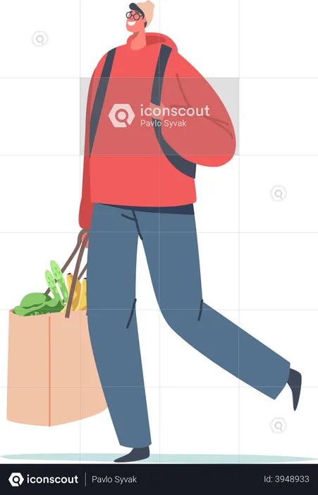Man carrying grocery bag  Illustration