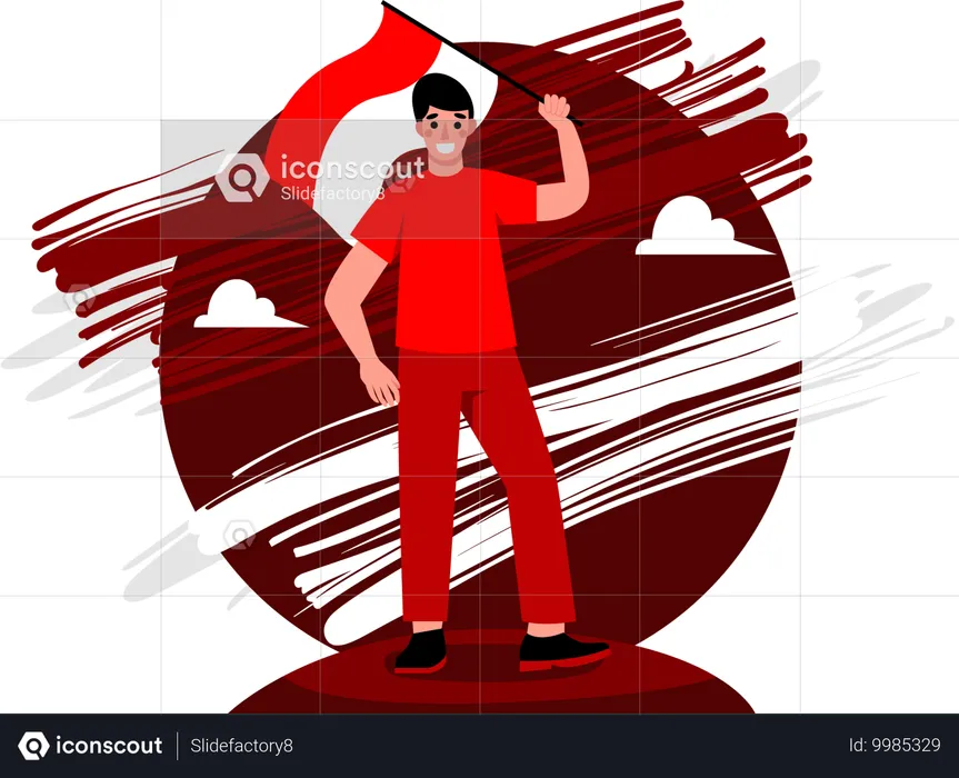 Man carrying large Indonesian flag  Illustration